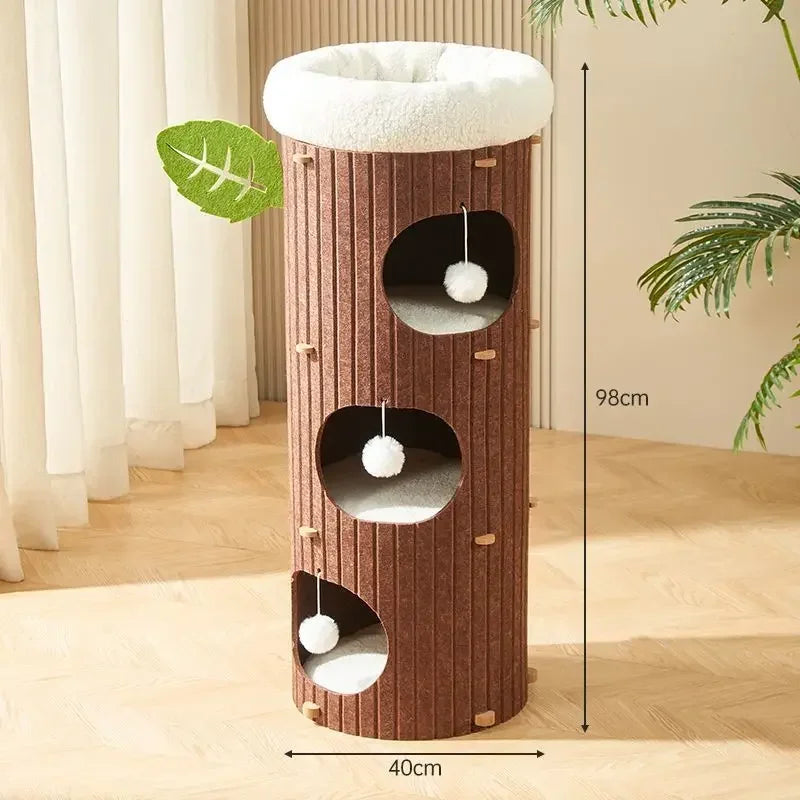 Casa para Gatos Tipo Tronco – Fieltro Multinivel con Rascador Integrado