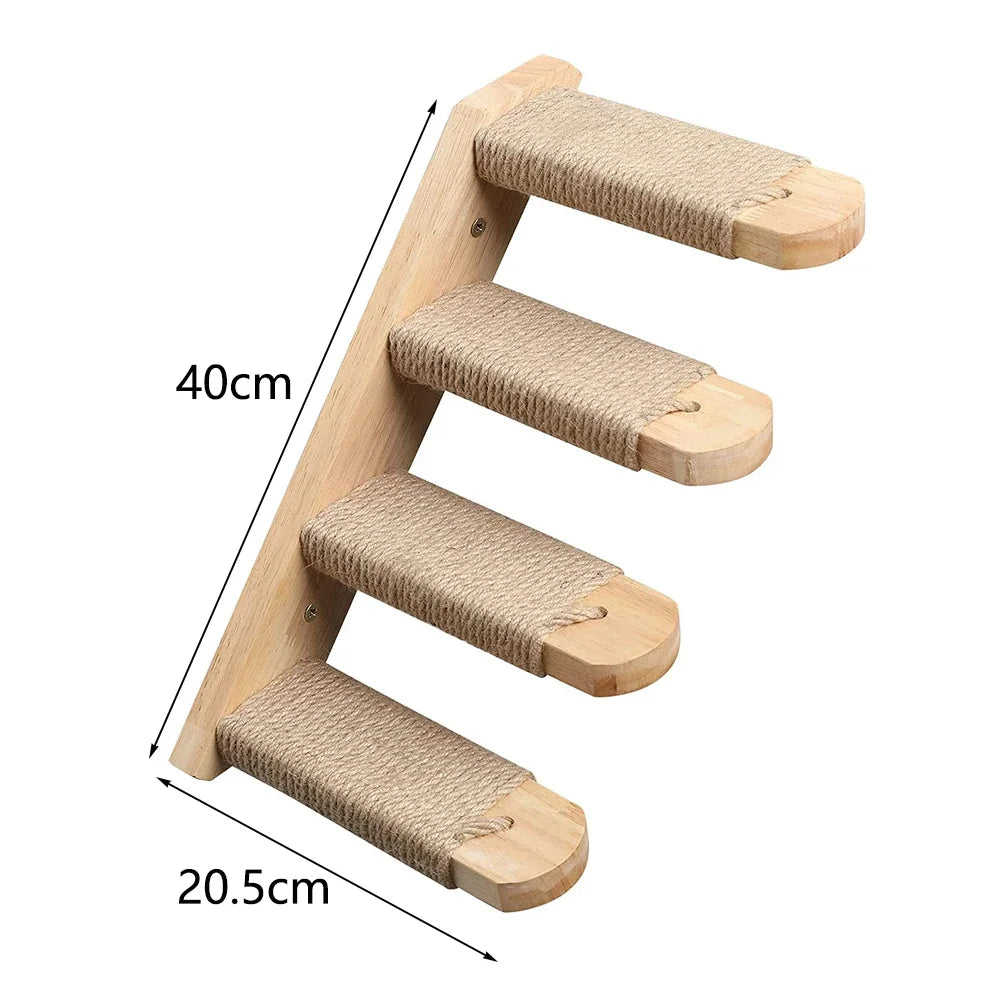 Árbol para Gatos de Pared – Estantes de Madera con Rascador, Hamaca y Escalera Flotante