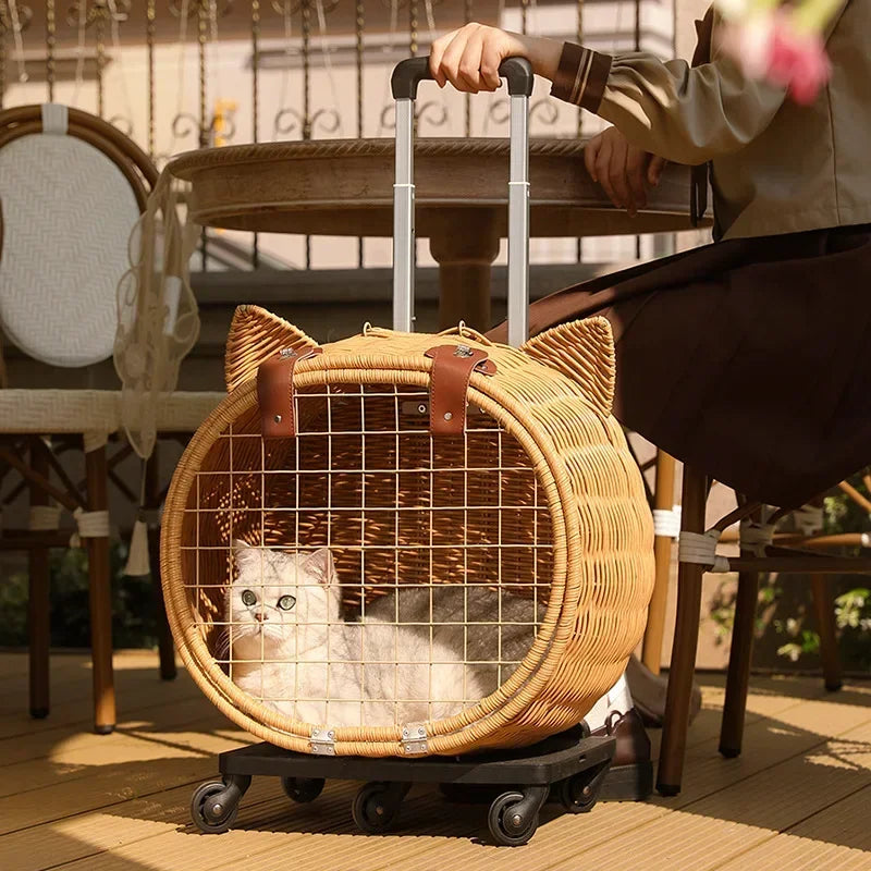 Bolso Transportador para Gatos y Perros – Trolley Tejido Estilo Vintage