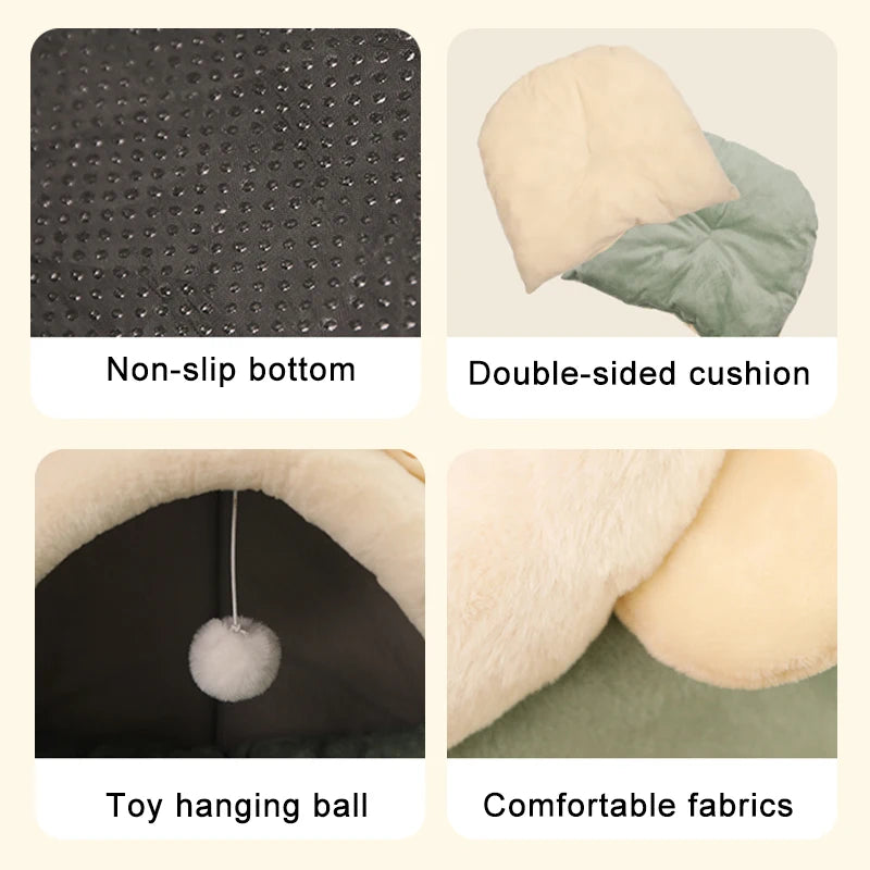 Cama Cueva Deep Sleep para Gatos – Plegable, Lavable con Diseño de Orejas
