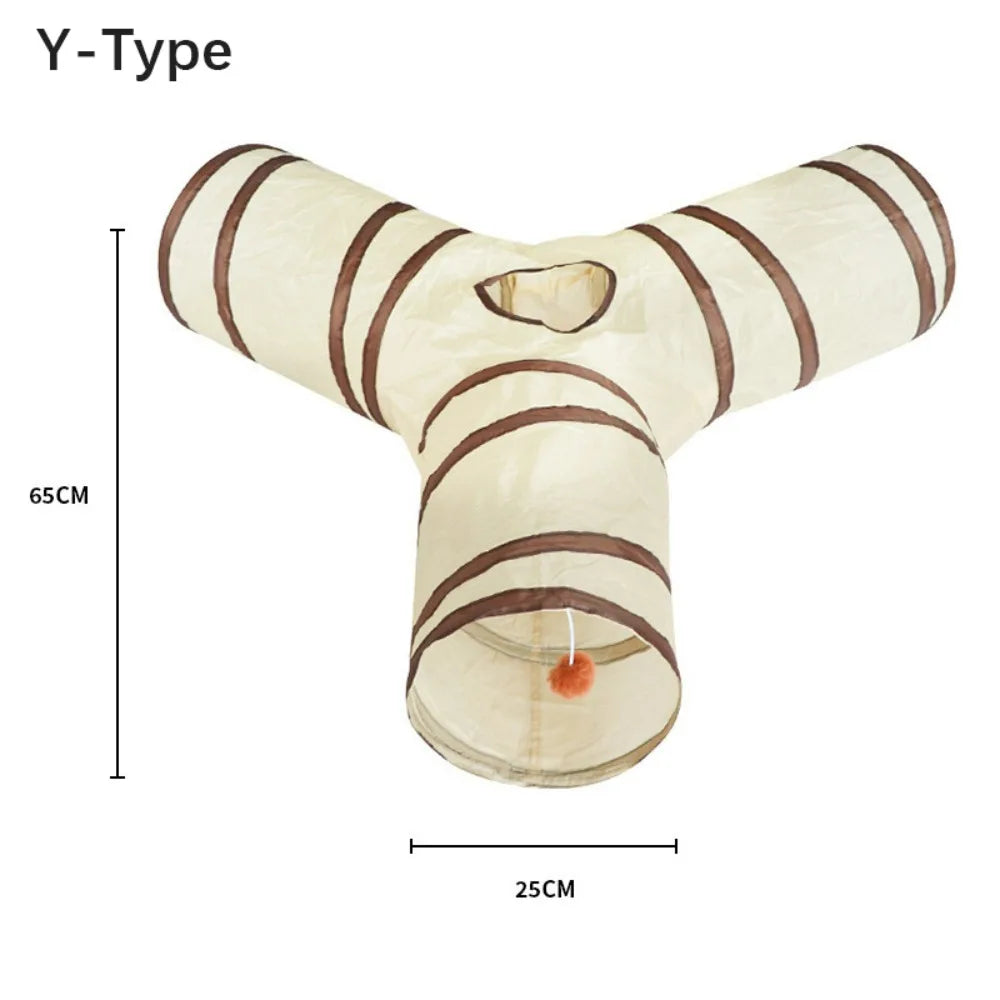 Túnel Plegable para Gatos – Poliéster Transpirable Beige y Café, Juego Interactivo para Mascotas