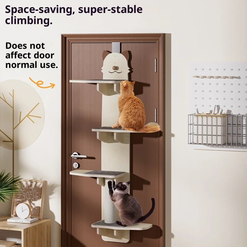 Árbol Rascador para Gatos con Montaje en Puerta – Torre de Madera Maciza Multinivel