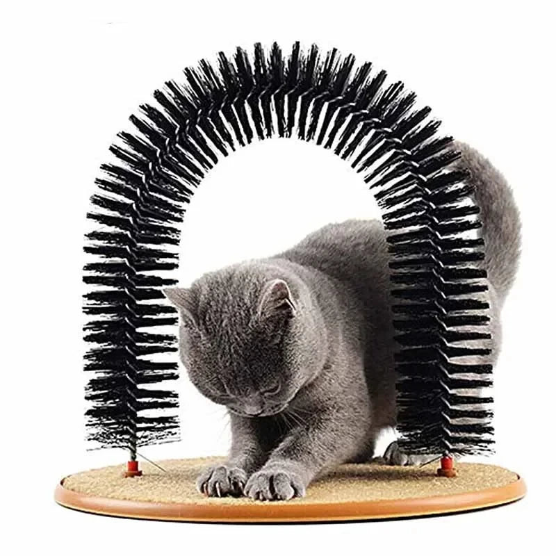 Arco de Juguete para Gatos con Cepillo de Masaje – Rascador Interactivo de Auto-aseo