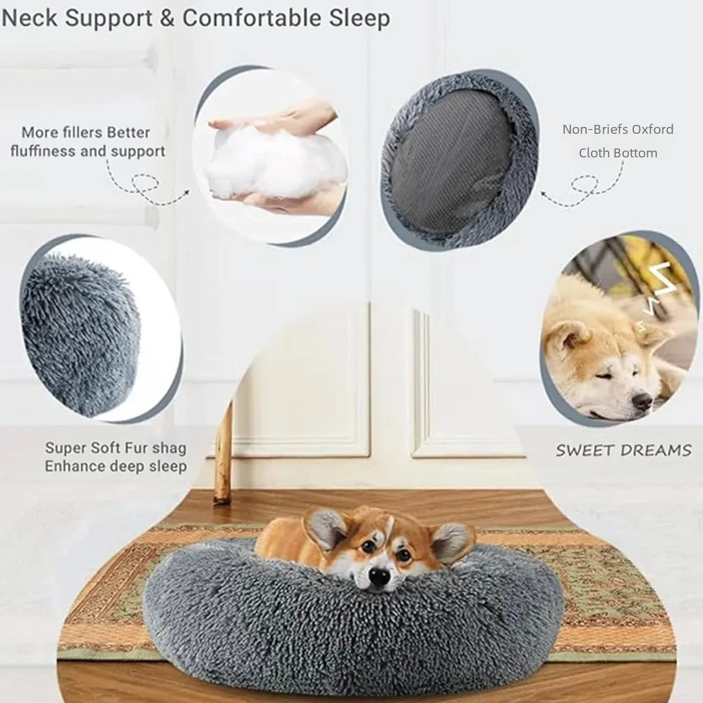 Cama Redonda de Felpa para Mascotas – 6 Tallas para Gatos y Perros de Todos los Tamaños