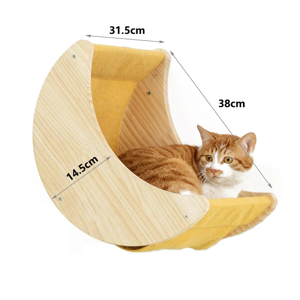 Árbol para Gatos de Pared – Estantes de Madera con Rascador, Hamaca y Escalera Flotante