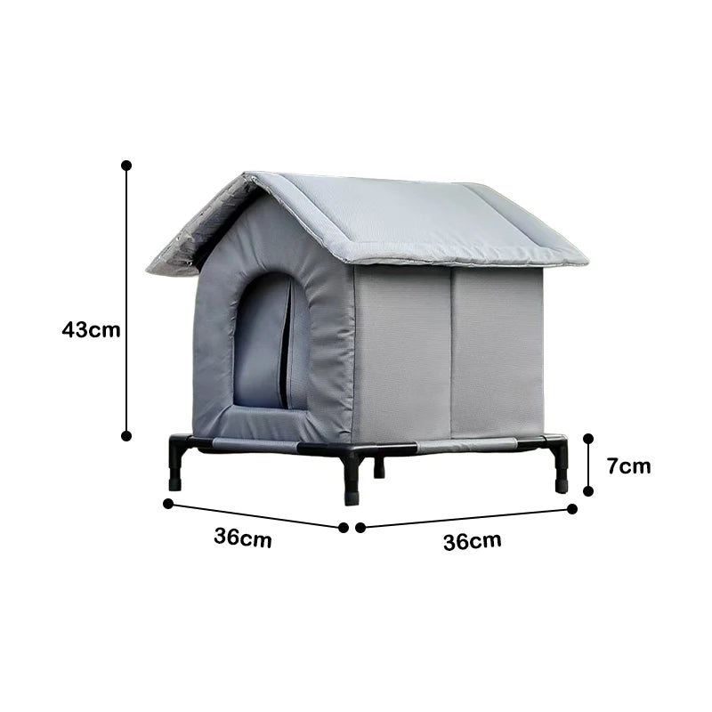 Caseta Elevada Impermeable para Gatos Callejeros – Refugio Exterior Cálido con Plataforma