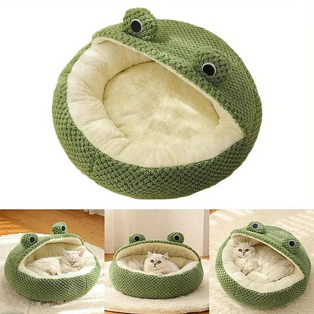 Cama Cueva para Gatos – Nido Semi-Cerrado con Diseño de Rana Adorable