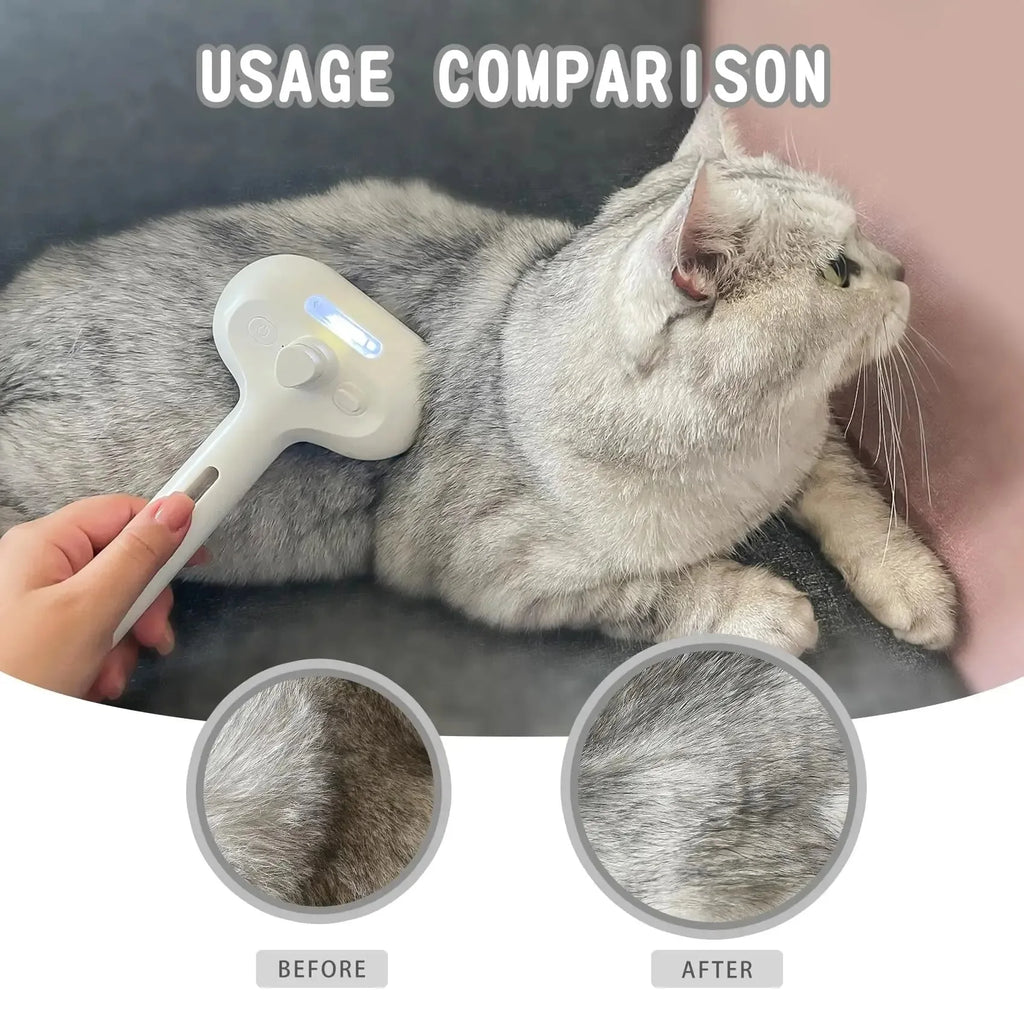 Cepillo Eléctrico 3 en 1 para Gatos y Perros – Peine con Vaporizador, Masaje y Removedor de Pelo