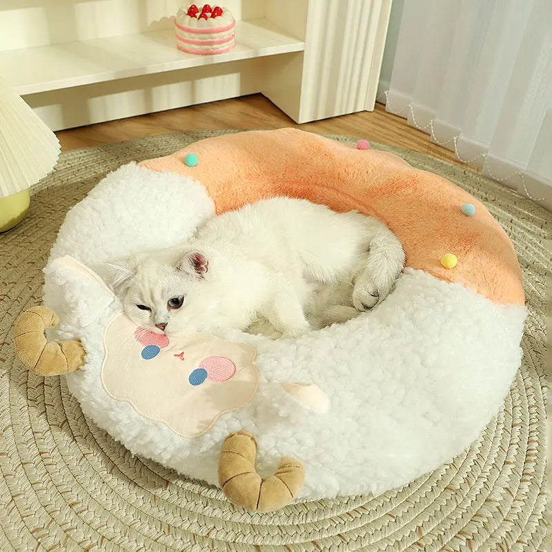 Cama Redonda para Gatos y Perros – Nido Suave de Felpa, Diseño Animalito