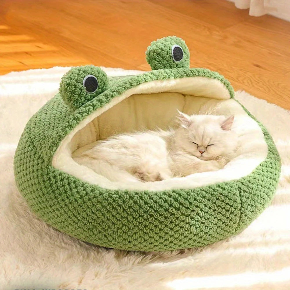 Cama Cueva para Gatos – Nido Semi-Cerrado con Diseño de Rana Adorable