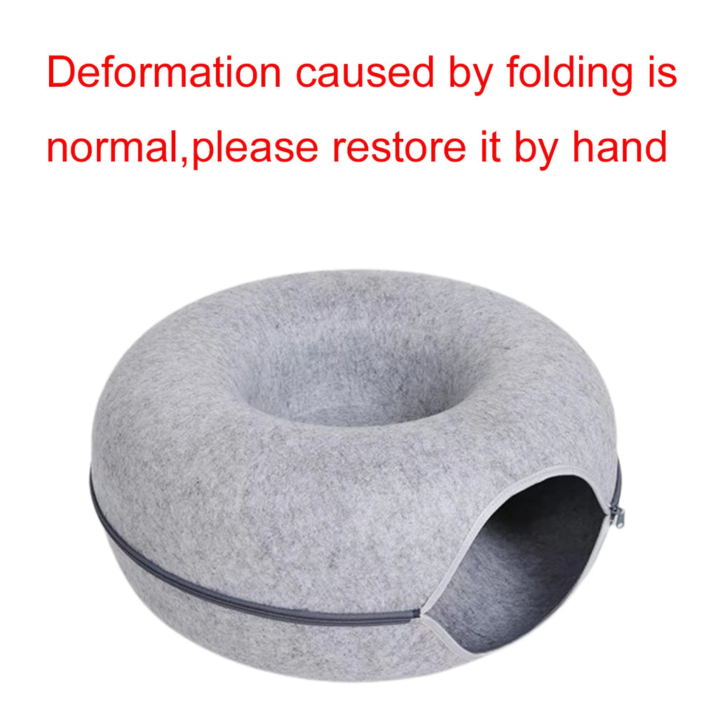 Túnel Interactivo para Gatos – Nido de Fieltro Forma Donut, Cama y Rascador para Gatitos