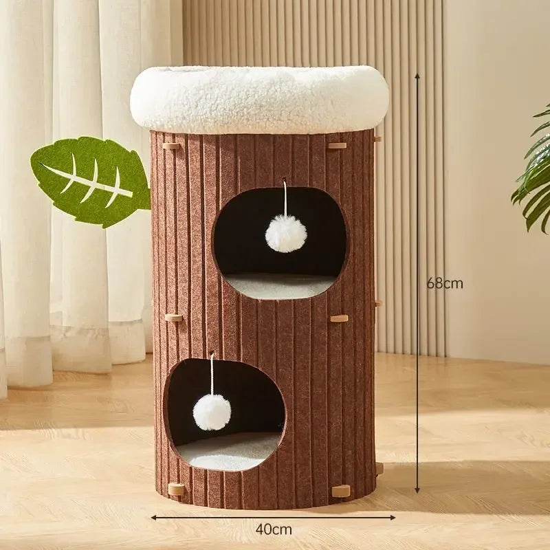 Casa para Gatos Tipo Tronco – Fieltro Multinivel con Rascador Integrado
