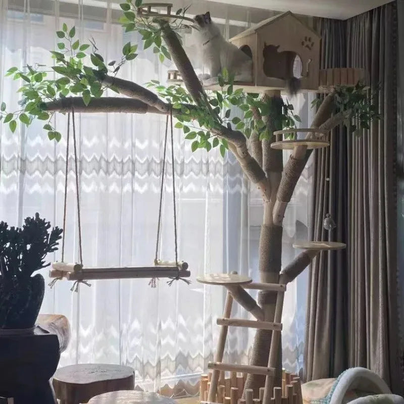Torre para Gatos de Lujo 1.8m – Madera Multinivel con Columpio y Cuenco Transparente