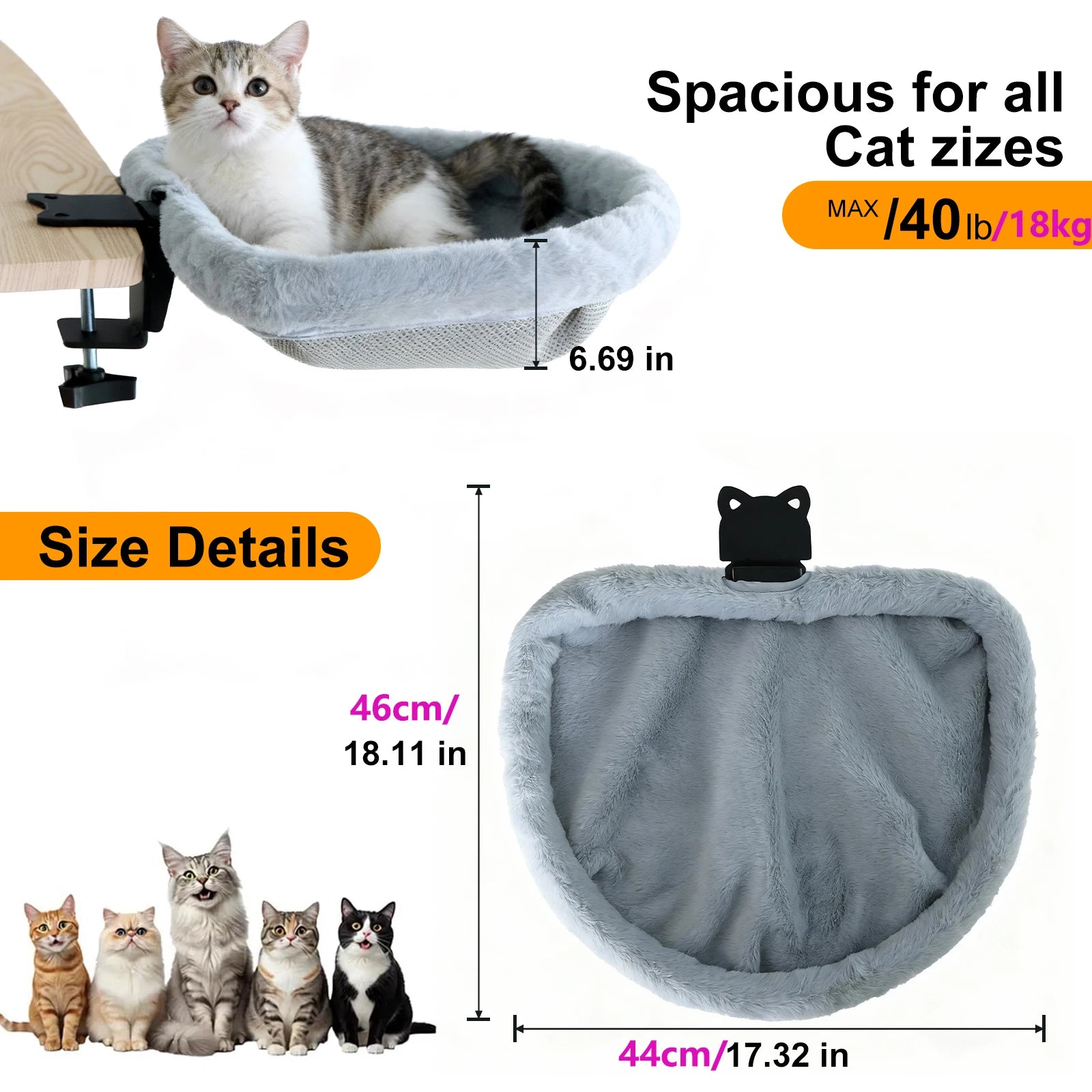 Cama Escritorio para Gatos – Hamaca Semicircular Plegable para Oficina en Casa
