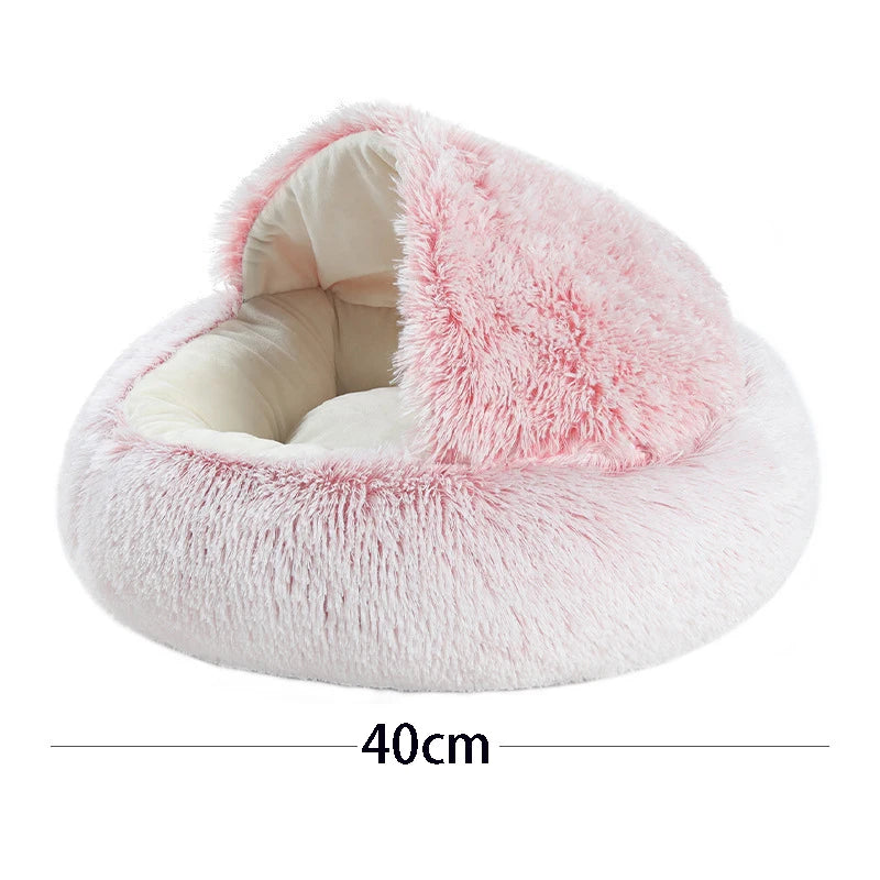 Cama Redonda de Felpa con Funda para Gatos – Nido Cálido 2 en 1 para Mascotas Pequeñas