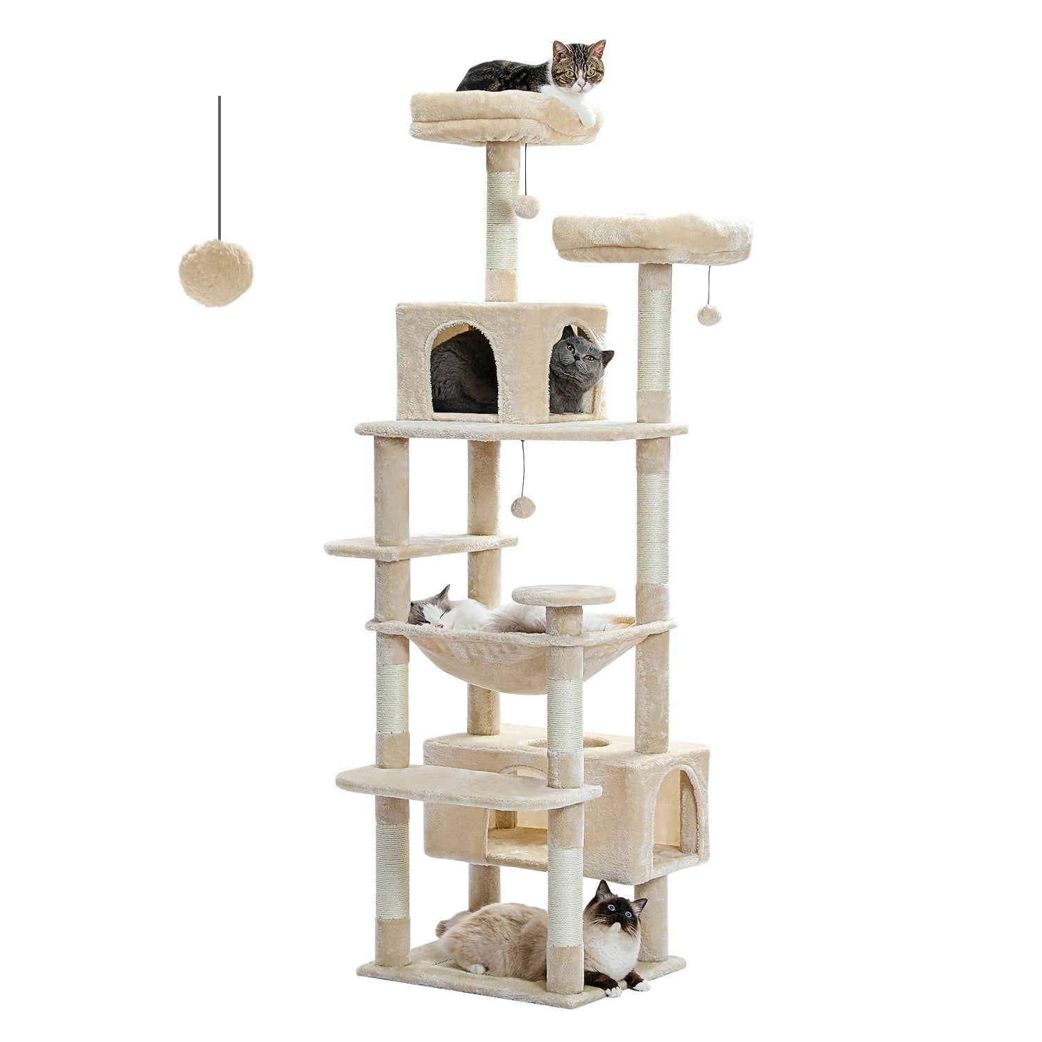 Torre para Gatos de Lujo 184 cm – 8 Niveles, Hamaca, Rascadores de Sisal y Condo