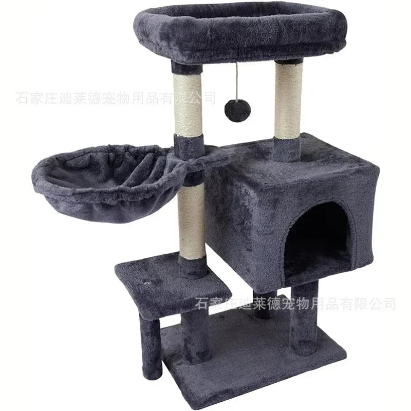Torre para Gatos con Cama y Rascadores de Sisal – Diseño Minimalista Gris Oscuro