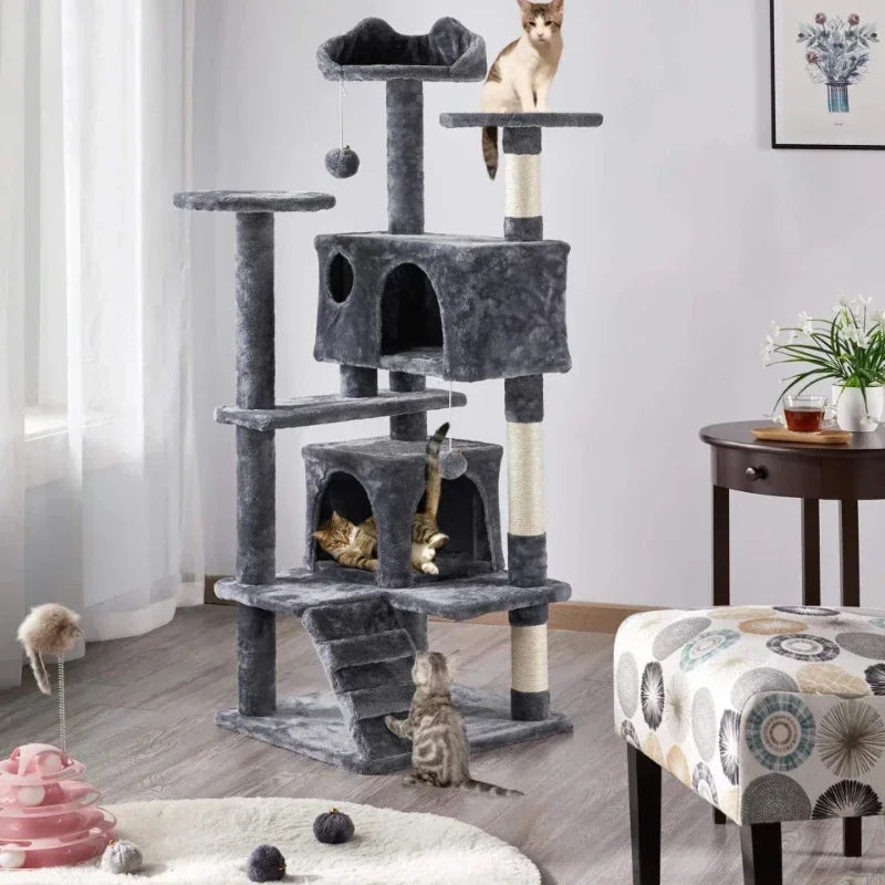 Torre para Gatos con Cama y Rascadores de Sisal – Diseño Minimalista Gris Oscuro