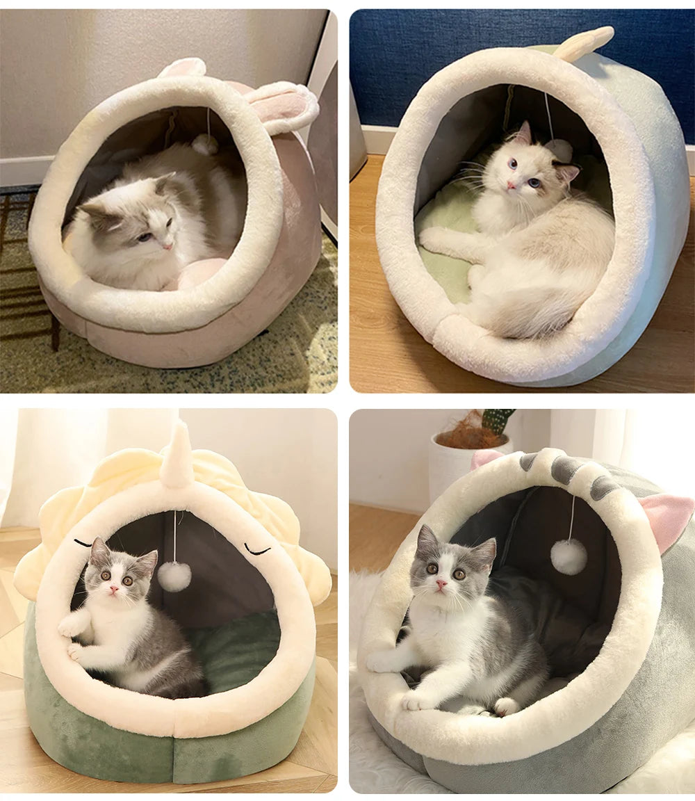 Cama Cueva Deep Sleep para Gatos – Plegable, Lavable con Diseño de Orejas