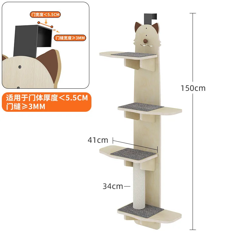 Árbol Rascador para Gatos con Montaje en Puerta – Torre de Madera Maciza Multinivel