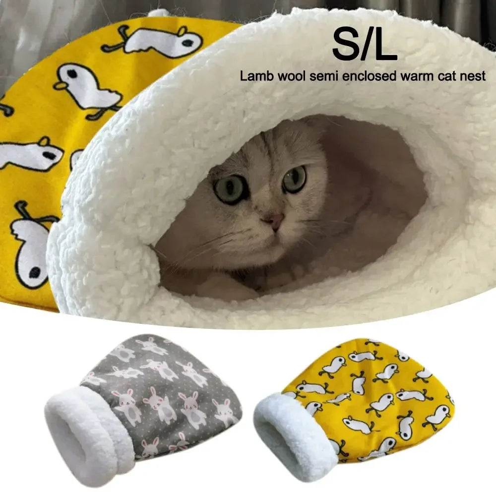 Saco de Dormir para Gatos – Cueva de Felpa Gruesa con Diseño de Dibujos, Cálida para Invierno