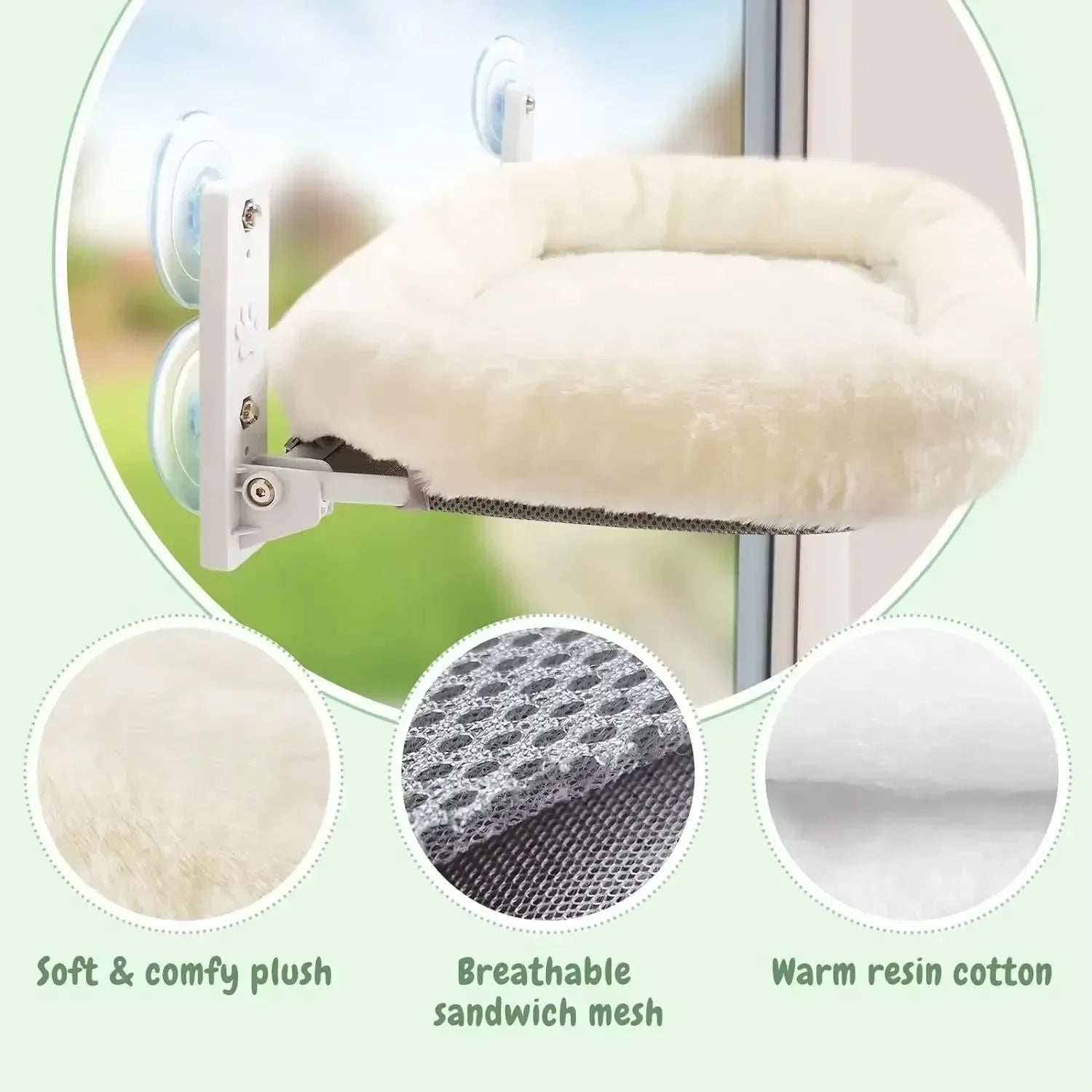 Hamaca de Invierno para Gatos en Ventana – Colgante con Ventosa para Tomar el Sol en Balcón