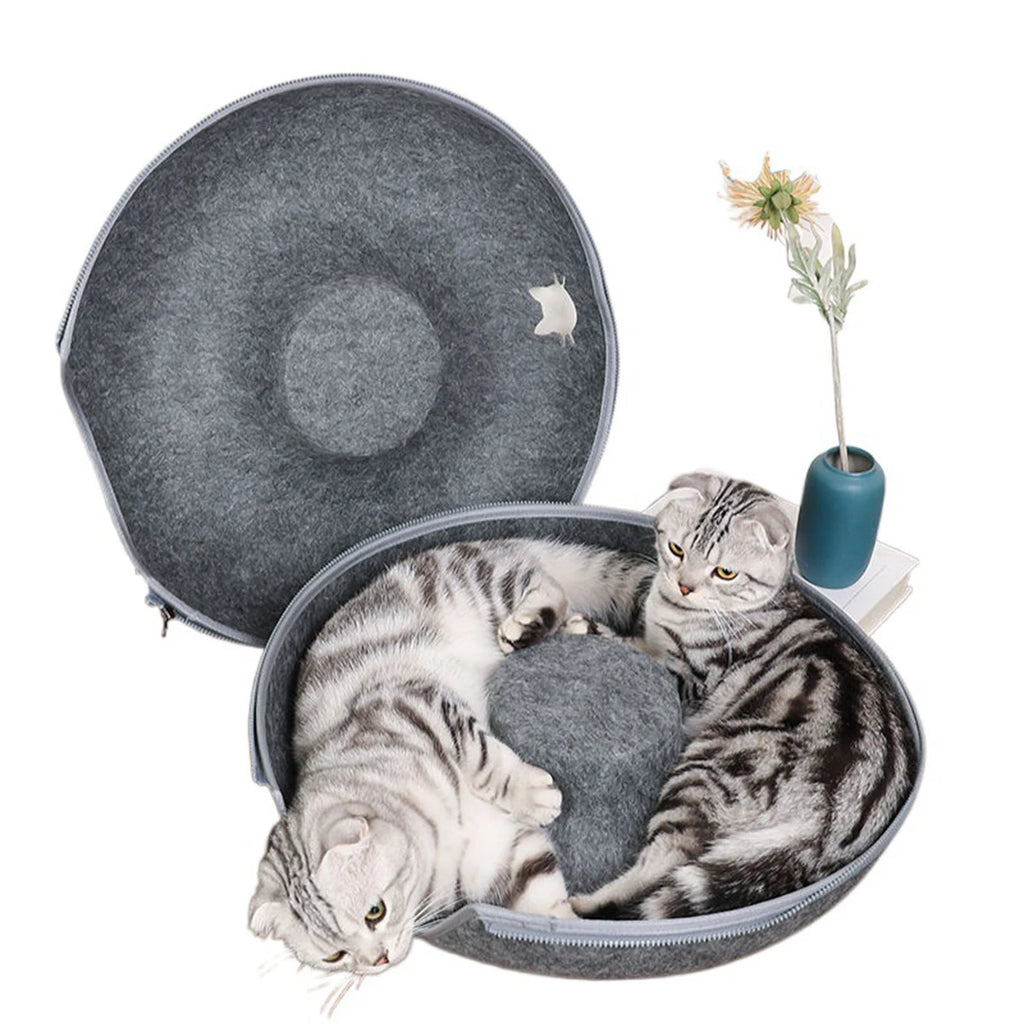 Túnel Donut para Gatos – Cama de Fieltro Interactiva con Diseño de Cabeza de Gato