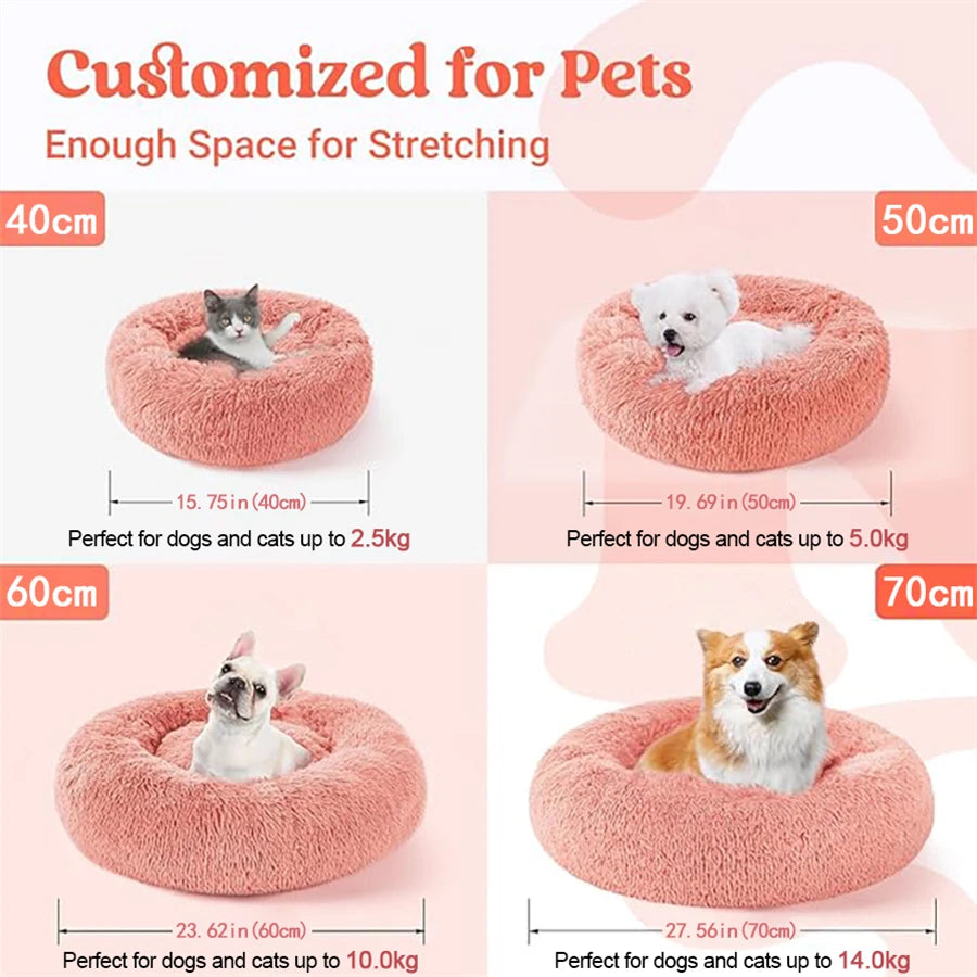 Cama Donut de Felpa para Gatos y Perros Pequeños – Lavable, Cálida y Antideslizante