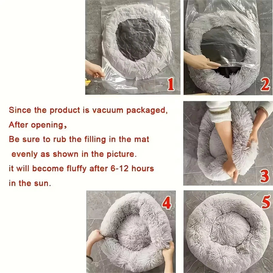 Cama Donut de Felpa para Gatos y Perros Pequeños – Lavable, Cálida y Antideslizante
