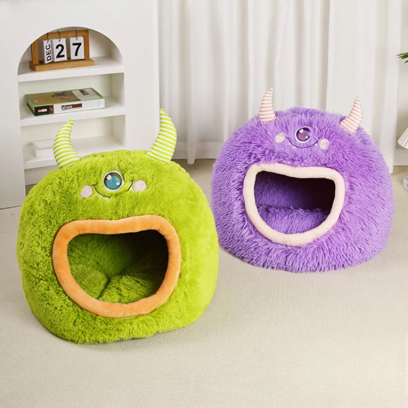 Cama para Gatos y Perros Diseño Monstruo – Totalmente Cerrada, Suave y Cálida