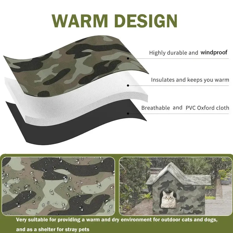Caseta de Tela Oxford para Gatos Callejeros – Tienda Impermeable Exterior para Invierno