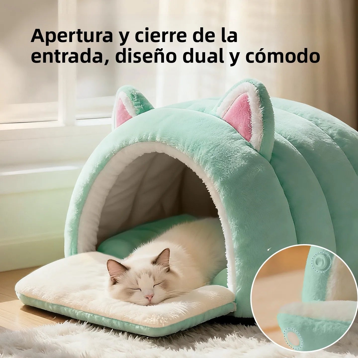 Cama Cueva para Gatos – Cerrada, Cálida y Antideslizante, Estilo Invierno