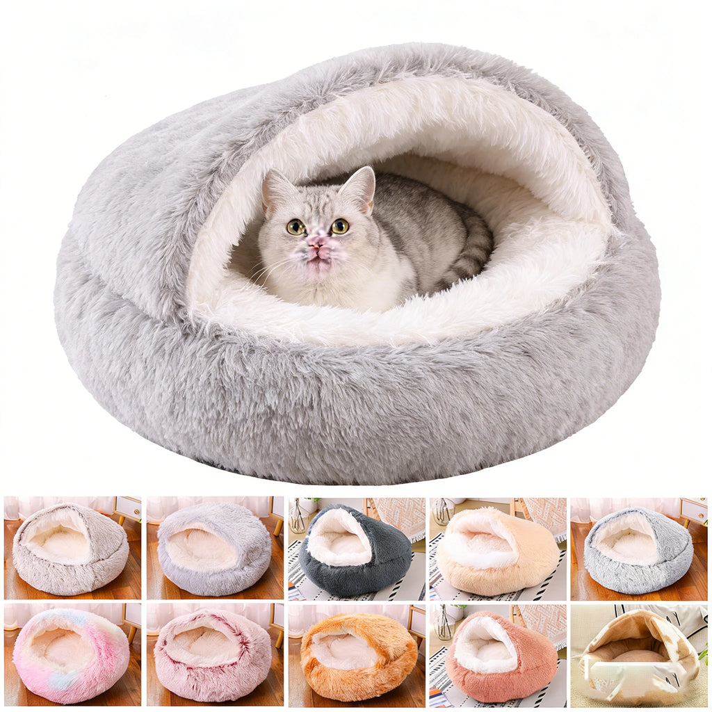Cama de Invierno 2 en 1 para Gatos – Felpa Gruesa Reversible, Nido Cálido y Cojín Suave