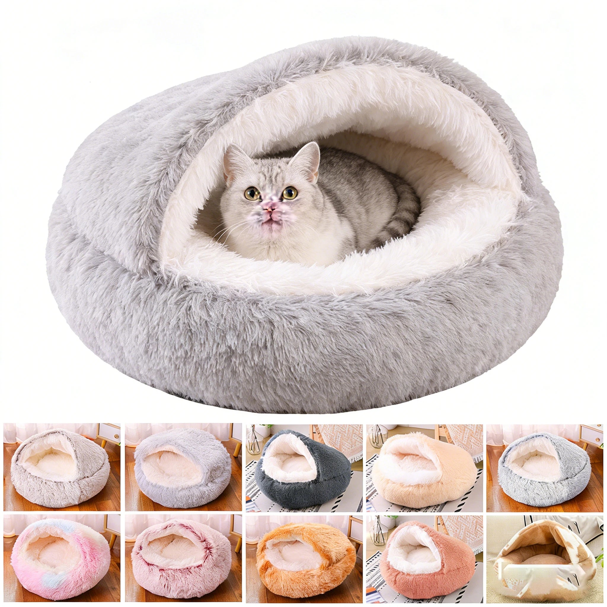 Cama de Invierno 2 en 1 para Gatos – Felpa Gruesa Reversible, Nido Cálido y Cojín Suave