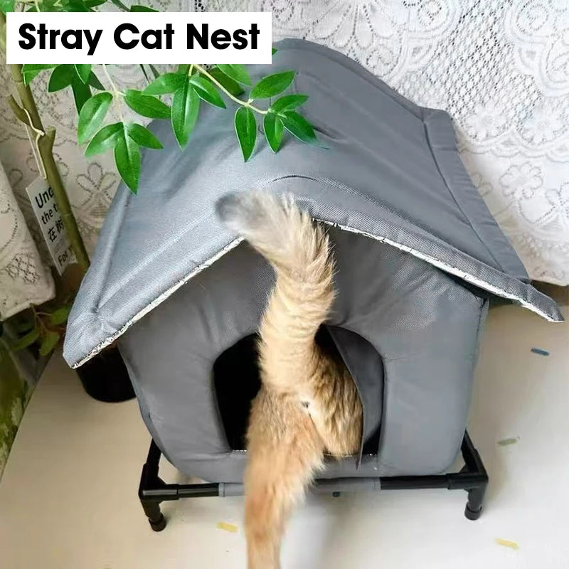 Caseta Elevada Impermeable para Gatos Callejeros – Refugio Exterior Cálido con Plataforma