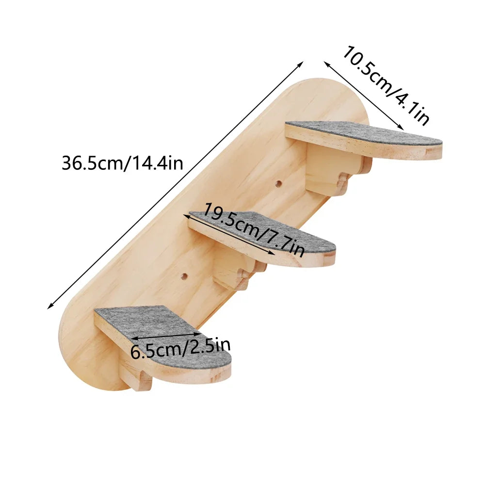 Árbol para Gatos de Pared – Estantes de Madera con Rascador, Hamaca y Escalera Flotante