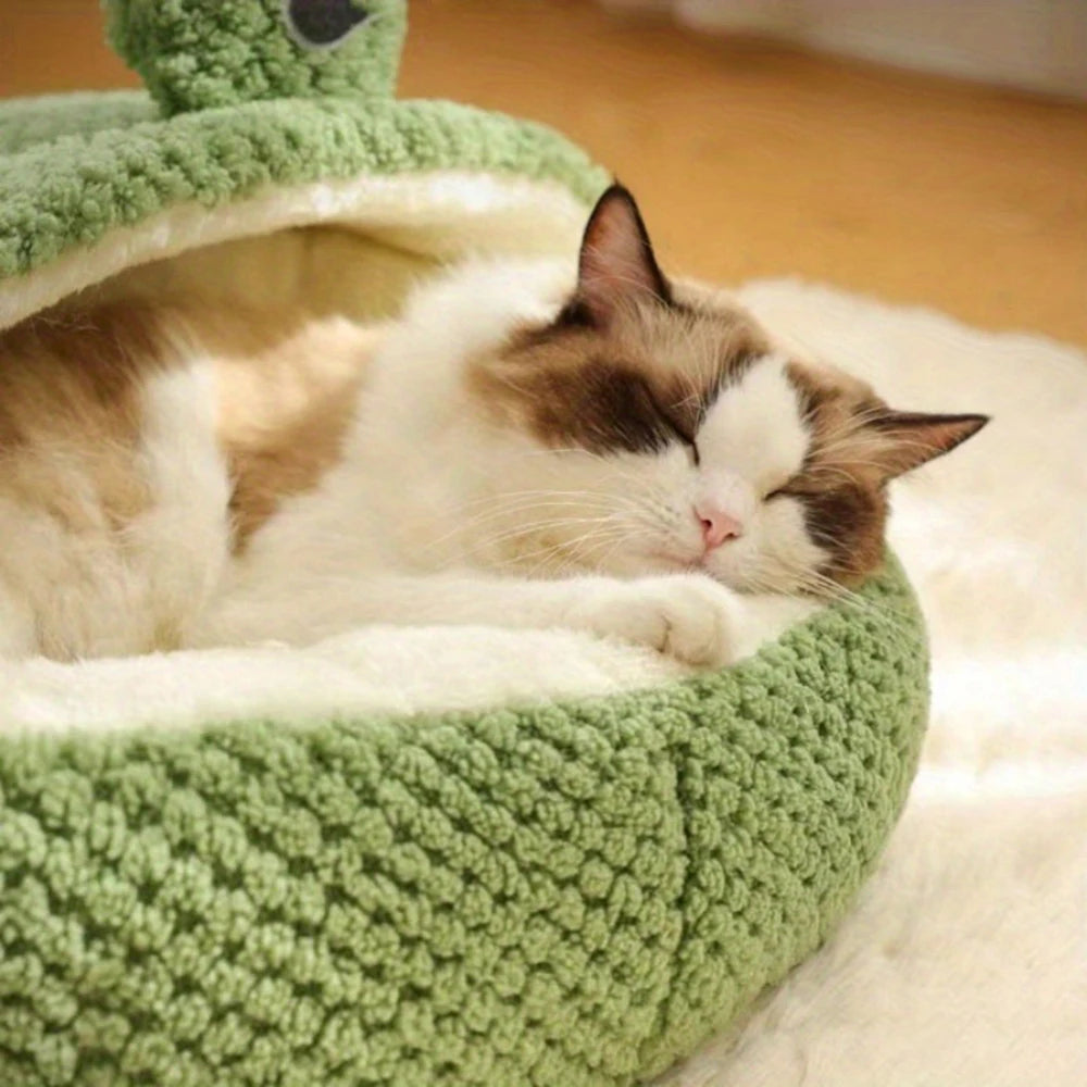 Cama Cueva para Gatos – Nido Semi-Cerrado con Diseño de Rana Adorable