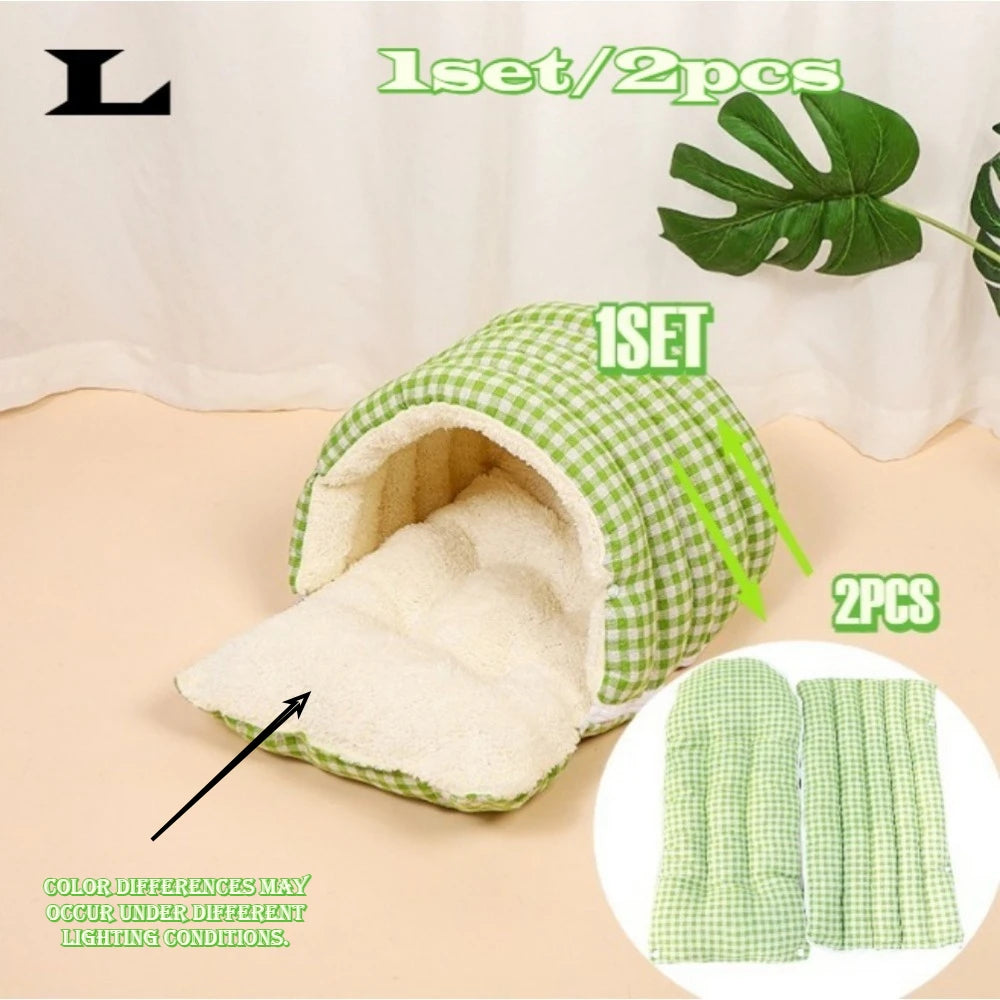 Caseta Grande para Gatos – Todas las Estaciones, con Cama Cálida y Saco de Dormir Cerrado