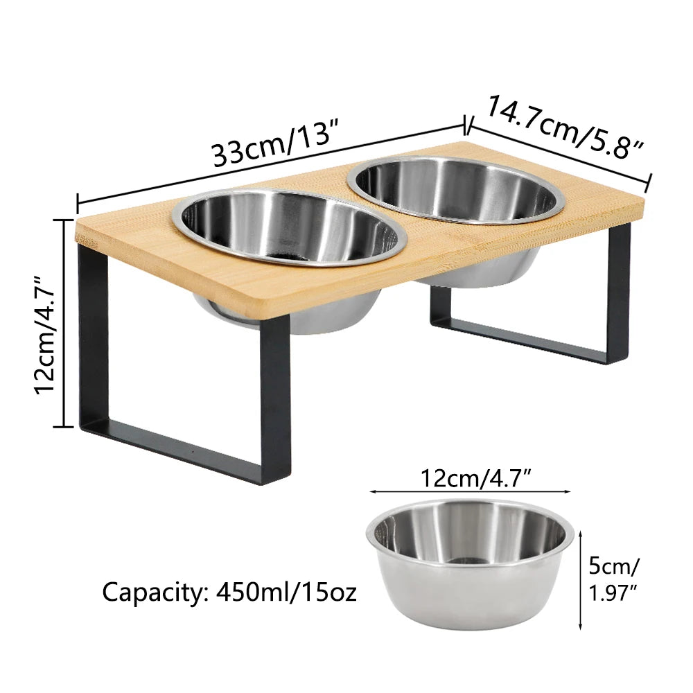 Comedero Elevado para Gatos – Soporte Inclinado 15° con 2 Cuencos de Acero Inoxidable
