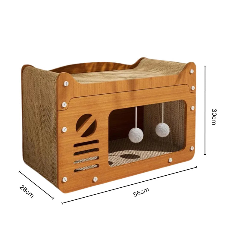 Rascador 2 en 1 para Gatos – Poste Rascador de Papel Corrugado con Zona de Descanso