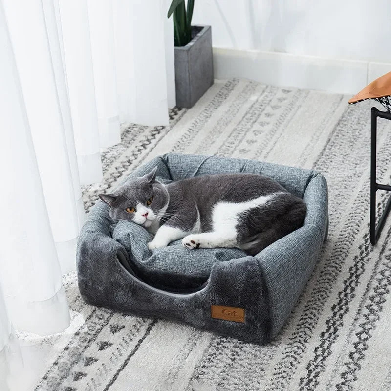 Casa Triangular Cerrada para Gatos – Nido Cálido y Grueso para Sueño Profundo