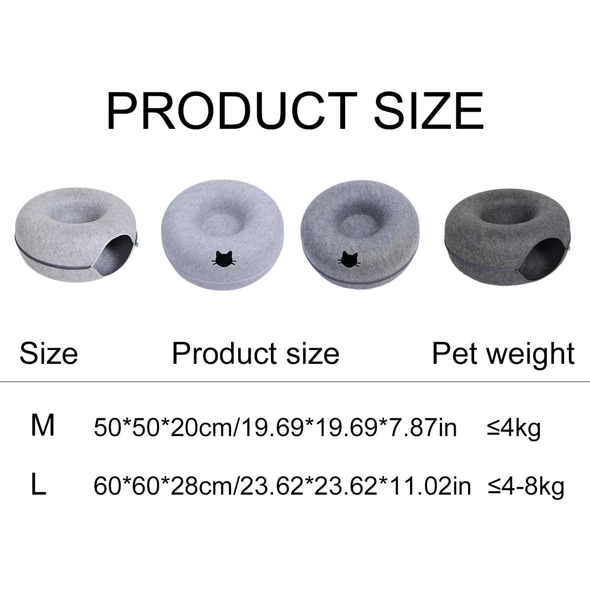 Túnel Donut para Gatos – Cama de Fieltro Interactiva con Diseño de Cabeza de Gato