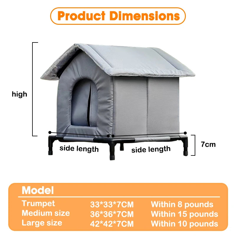 Caseta Elevada Impermeable para Gatos Callejeros – Refugio Exterior Cálido con Plataforma