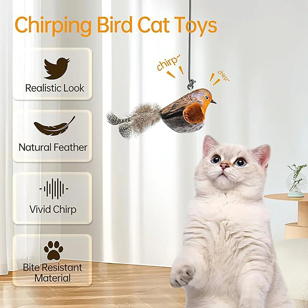 Juguete Pájaro Colgante para Gatos – Sonido Realista de Ave y Hierba Gatera