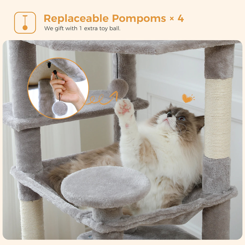 Torre para Gatos de Lujo 184 cm – 8 Niveles, Hamaca, Rascadores de Sisal y Condo