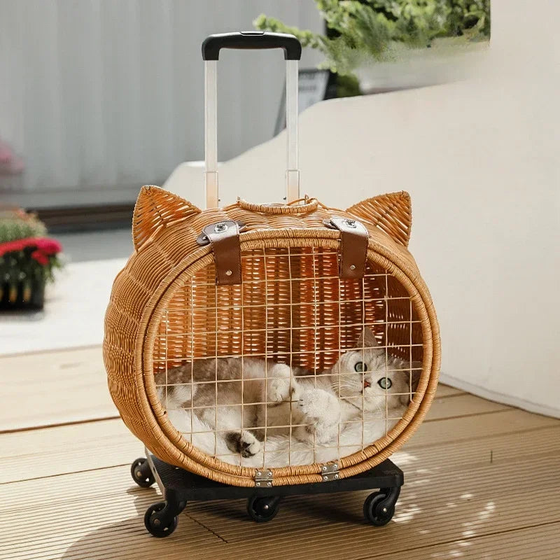 Bolso Transportador para Gatos y Perros – Trolley Tejido Estilo Vintage