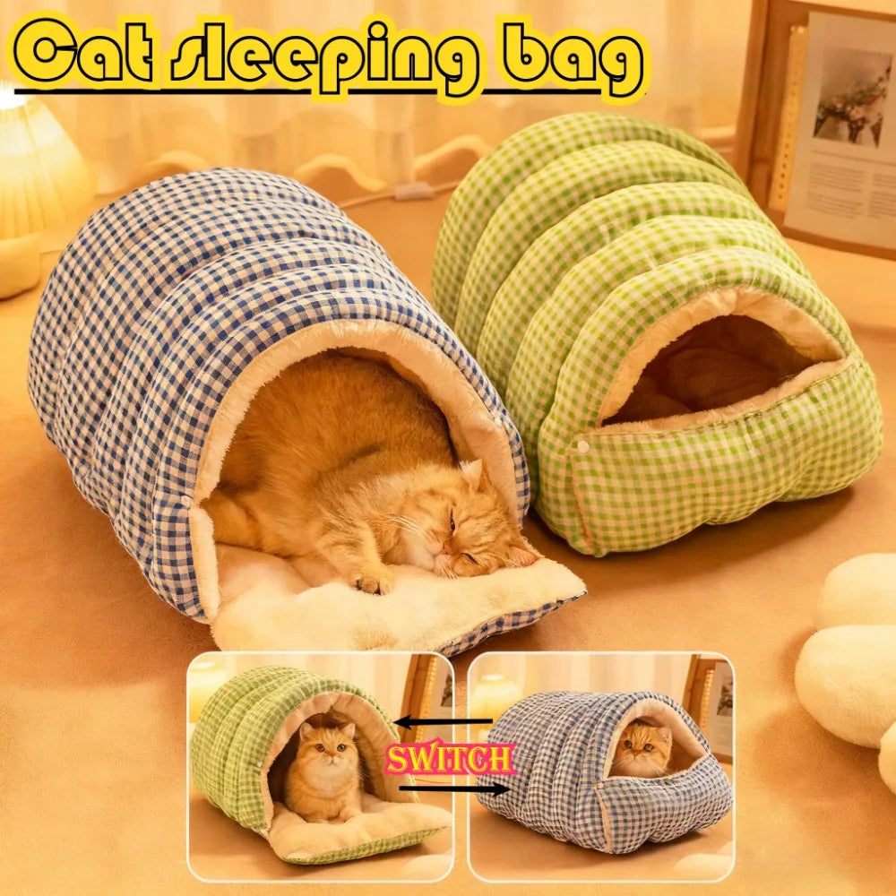 Caseta Grande para Gatos – Todas las Estaciones, con Cama Cálida y Saco de Dormir Cerrado