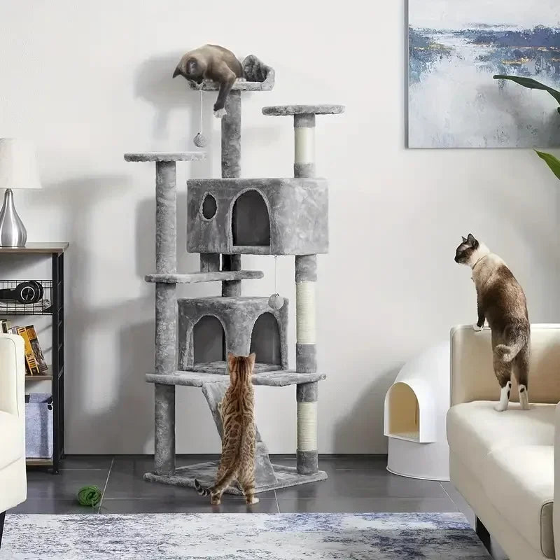 Torre para Gatos con Cama y Rascadores de Sisal – Diseño Minimalista Gris Oscuro