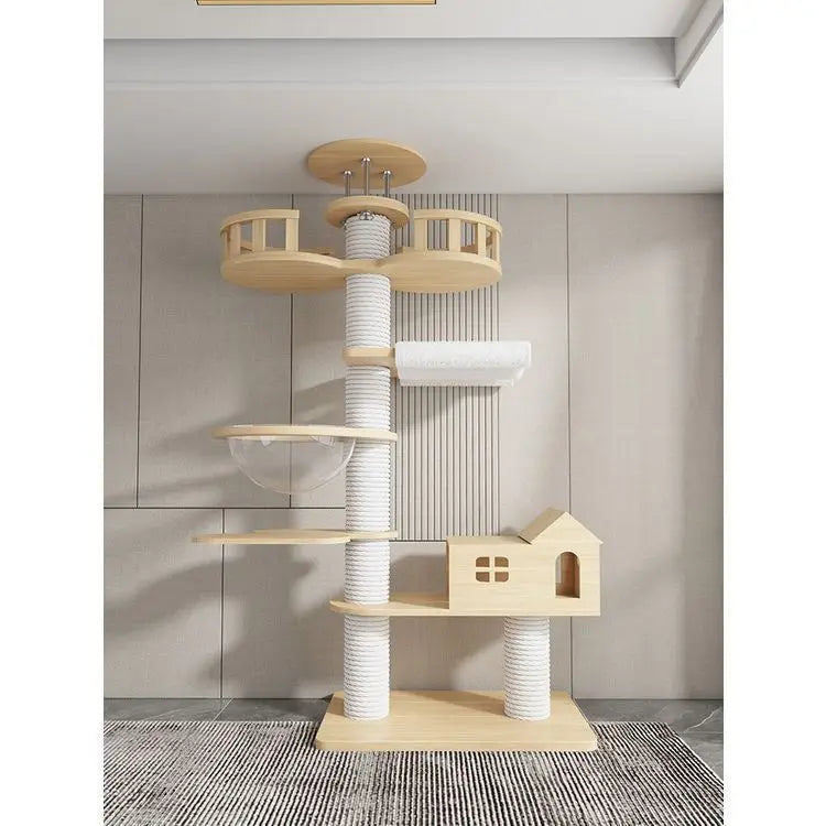 Torre para Gatos del Suelo al Techo – Sisal, Madera Maciza, Sin Taladro