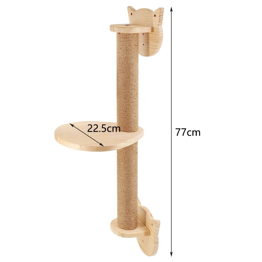 Árbol para Gatos de Pared – Estantes de Madera con Rascador, Hamaca y Escalera Flotante